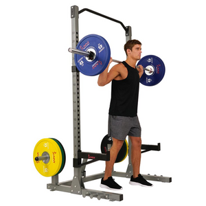 Power and Squat Rack with High Weight Capacity, Olympic Weight Plate Storage and 360° Swivel Landmine and Power Band Attachment