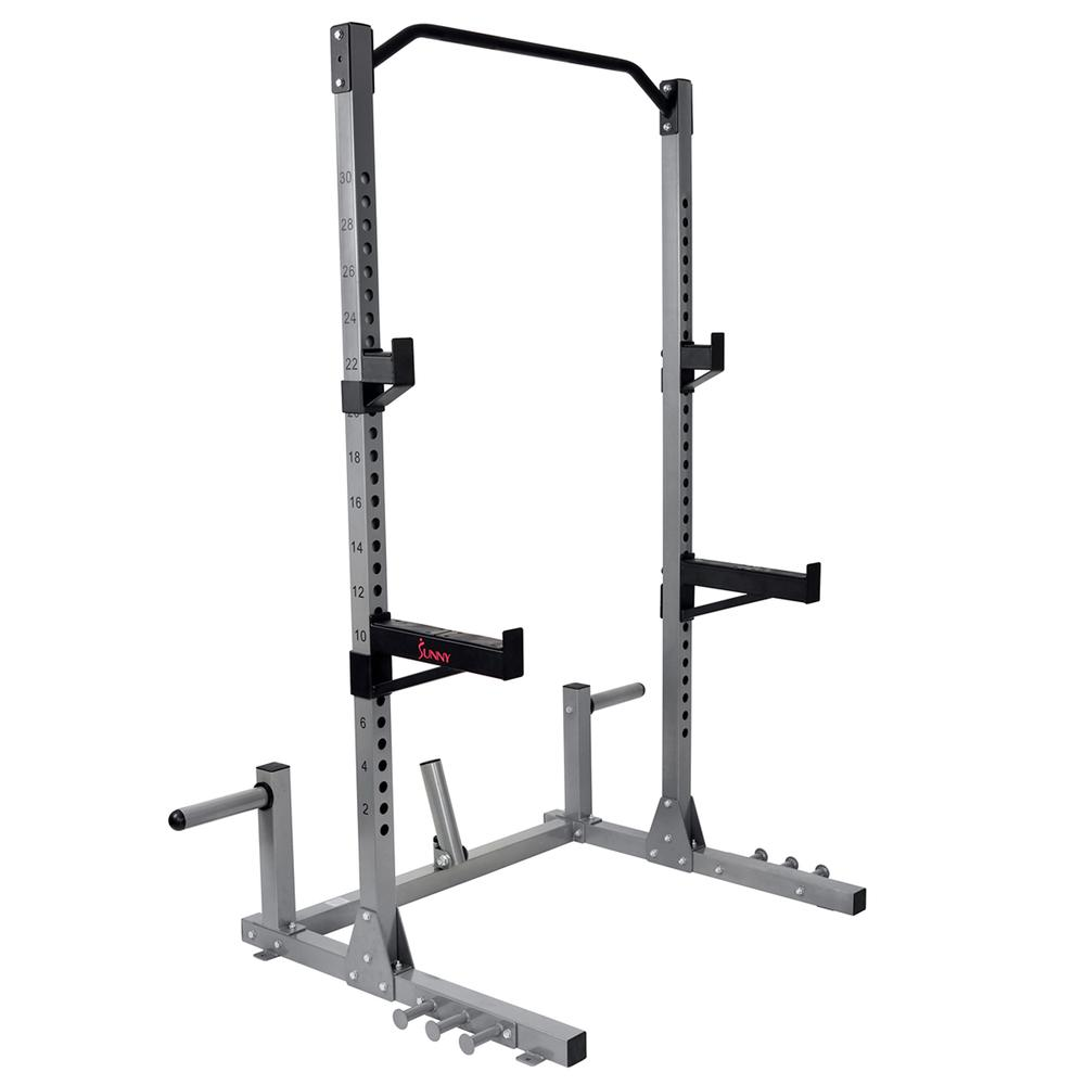 Power and Squat Rack with High Weight Capacity, Olympic Weight Plate Storage and 360° Swivel Landmine and Power Band Attachment