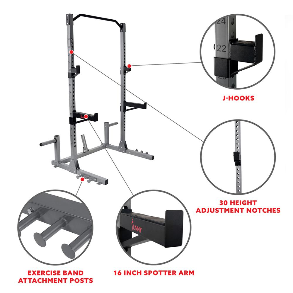 Power and Squat Rack with High Weight Capacity, Olympic Weight Plate Storage and 360° Swivel Landmine and Power Band Attachment