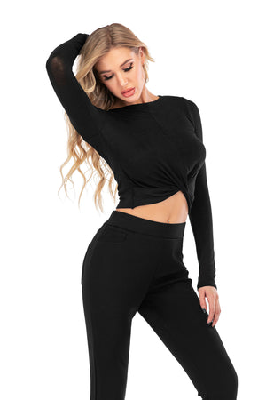 Women's Front Knot Crossover Long Sleeve Athletic Top