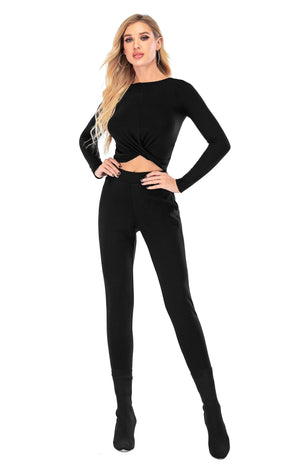 Women's Front Knot Crossover Long Sleeve Athletic Top